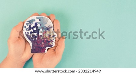Alzheimer awareness day, dementia diagnosis, Parkinson´s disease, memory loss disorder, brain with puzzle or jigsaw pieces Royalty-Free Stock Photo #2332214949