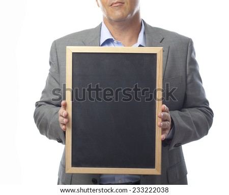 closeup of businessman with a blackboard 