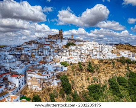Panoramic of Arcos de la Frontera, white city built on a rock along the Guadalete river, in the province of Cádiz, Spain Royalty-Free Stock Photo #2332235195