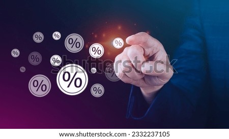 Businessman hand touching virtual percentage icon, Discount Percentage concept.