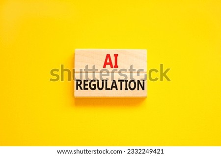 AI regulation symbol. Concept words AI artificial intelligence regulation on beautiful wooden block. Beautiful yellow background. Business AI artificial intelligence regulation concept. Copy space