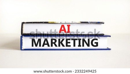 AI marketing symbol. Concept words AI artificial intelligence marketing on beautiful yellow books. Beautiful white background. Business AI artificial intelligence marketing concept. Copy space.