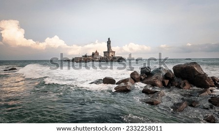 Kanyakumari beach Tamilnadu, South India, is a scenic destination that offers a stunning view of the monsoon clouds over the ocean. Royalty-Free Stock Photo #2332258011