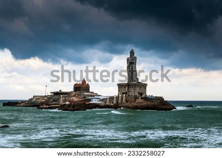 Kanyakumari beach Tamilnadu, South India, is a scenic destination that offers a stunning view of the monsoon clouds over the ocean. Royalty-Free Stock Photo #2332258027