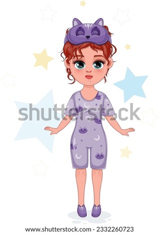 Adorable Girl in Beautiful Sleepwear: Vector Illustration