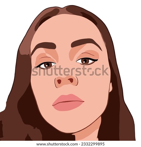 portrait of beautiful woman.vector cartoon illustration of cute girl face on white background 