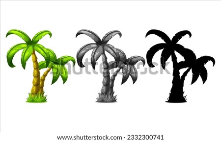 Vector set of cartoon palm tree with cartoon style by pxlgraph. Perfect for poster, background, logo, and banner design to celebrate summer season.