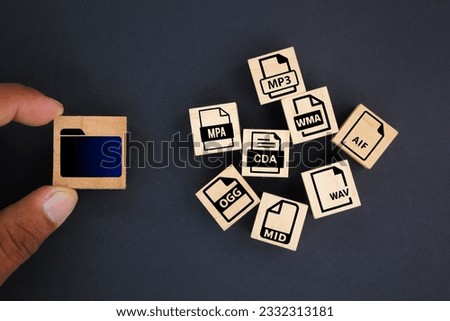 folder with icons Format audio files by file extension. concept of audio file storage format Royalty-Free Stock Photo #2332313181