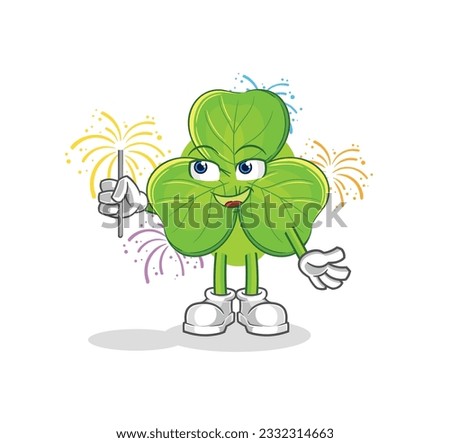 the clover with fireworks mascot. cartoon vector