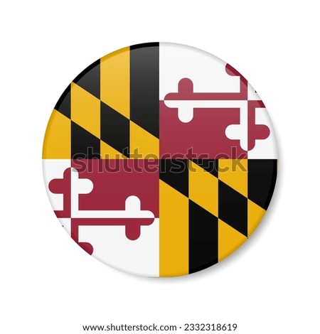 Maryland flag circle button icon, US state round badge with shadow. 3D realistic vector illustration isolated on white.