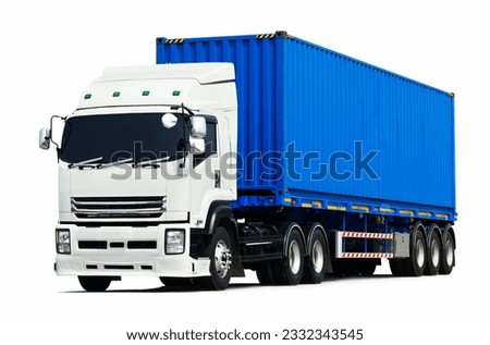 Semi Trailer Trucks Isolated on White Background. Shipping Cargo Container, Delivery Trucks, Distribution Warehouse. Import- Export, Freight Trucks Cargo Transport. Warehouse Logistics. Royalty-Free Stock Photo #2332343545