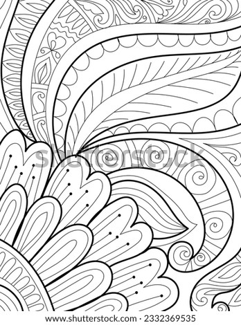 Decorative doodle hand drawn floral mehndi design style coloring book page illustration