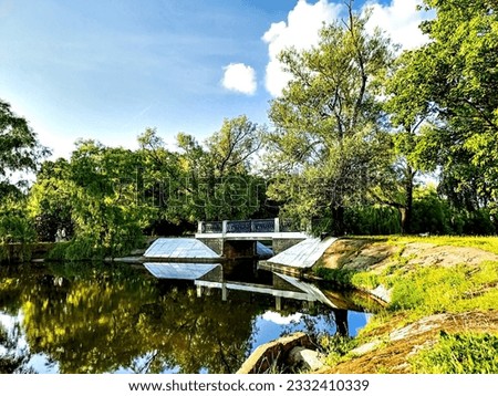 Stone bridge over the pond in park
