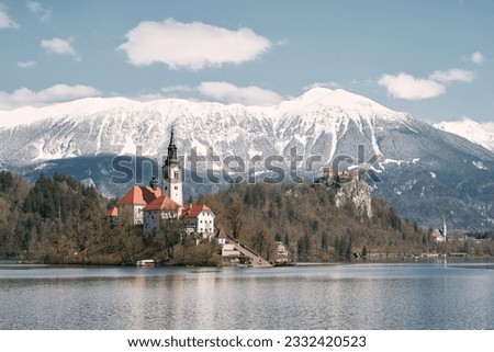 Lake Bled: A Serene Escape with Saint Mary Church of Assumption on an Island, Surrounded by Majestic Mountains and Valleys