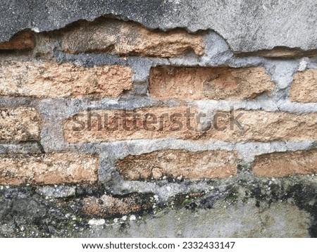Empty Old Brick Wall Texture. Painted Distressed Wall Surface. Grungy Wide Brickwall. Grunge Red Stonewall Background. Shabby Building Facade With Damaged Plaster. Abstract Web Banner. Copy Space.