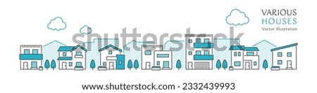 Vector illustration of a cityscape lined with simple houses Royalty-Free Stock Photo #2332439993