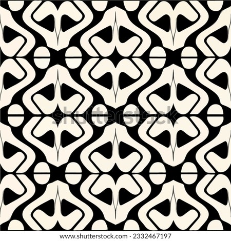 Striking black and white abstract pattern influenced by both art nouveau and art deco styles, its intricate design adds a touch of sophistication to any setting.