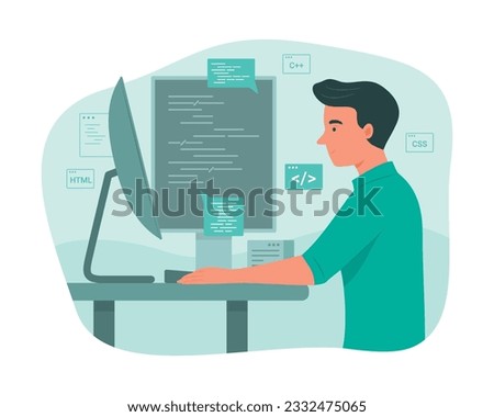 Programmer Man Process Coding for Software Development Concept Illustration
