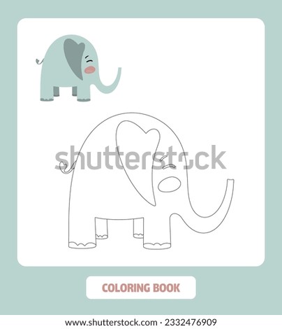 Coloring book. Cute elephant in flat style.