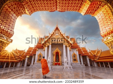 wat benchamabophit white marble temple in Bangkok city in Grand palace area, Dusit, Bangkok, Thailand, Asia Royalty-Free Stock Photo #2332489359