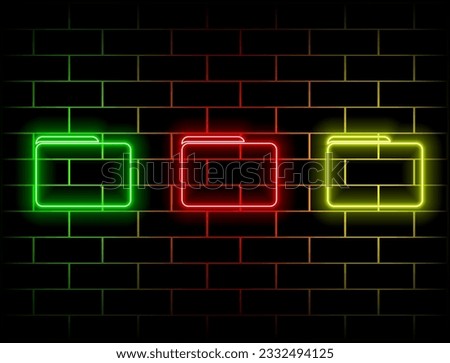 Folder with papers neon sign. Folder with documents glossy icon. Vector illustration for design. Office concept. many colors.