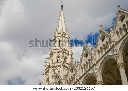 Hungarian Parliament Building in neo-Gothic style. Parliament of Budapest is situated on Kossuth Square in the Pest side of the city, on the eastern bank of the Danube. Budapest, Hungary.   Royalty-Free Stock Photo #2332526167