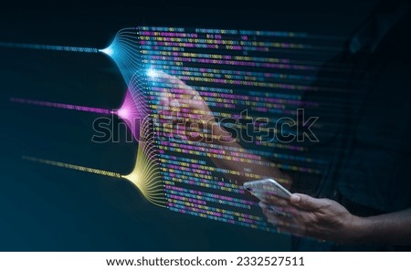 Big data technologies and data science. Data scientists use computers to compute, analyze, visualize complicated data streams. Business analytics, machine learning,artificial intelligence,data mining. Royalty-Free Stock Photo #2332527511