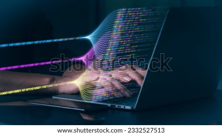 Business analytics using big data and AI technology. data mining, filtering, sorting, and clustering insights. Data scientist using virtual computer screen to work on machine learning. Royalty-Free Stock Photo #2332527513