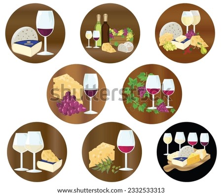wine cheese grapes food drinks set