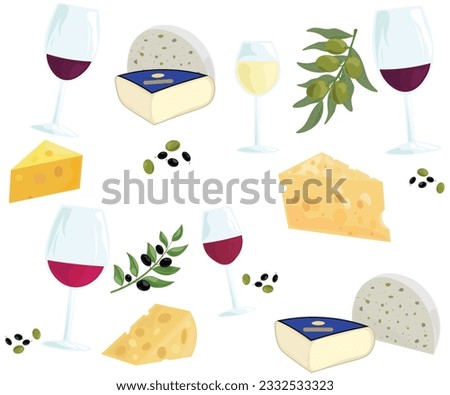 wine cheese grapes food drinks set