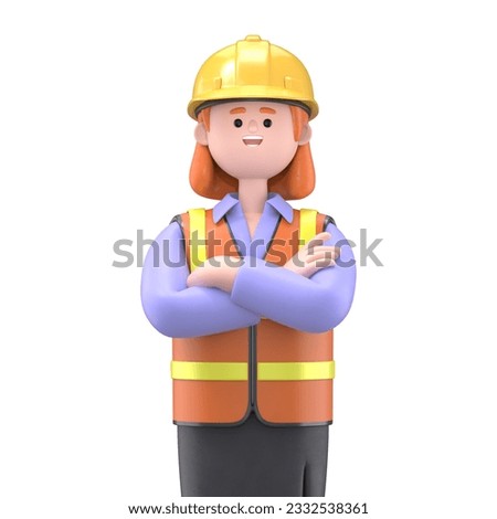Close up portrait of Female engineer Pam with arms crossed.Engineer presentation clip art isolated on white background.
