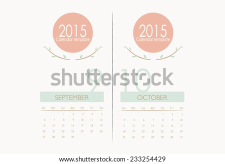2015 calendar, monthly calendar template for September and October. Vector illustration.