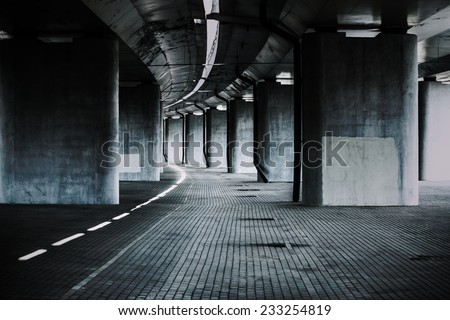 Urban background with big road bridge. Dark contrast colors. Royalty-Free Stock Photo #233254819