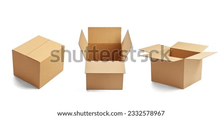 collection of various of  a cardboard box on white background, each one is shot separately Royalty-Free Stock Photo #2332578967
