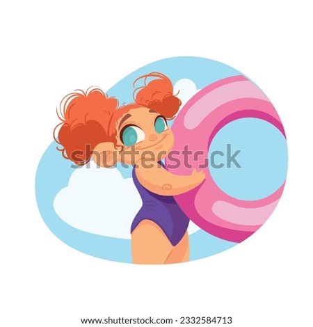 Vector illustration with girl on sky background. 
