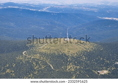 Aerial photo of television transmitter "Praded", Jeseniky mountains in Czech Republic.
