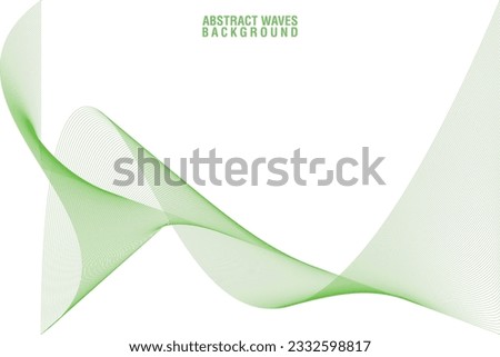 Green Waves abstract background, Curly waves line art pattern, Vector waves art lines