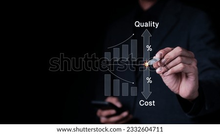 Quality increase and cost optimization for products or services to improve customer satisfaction and enhance company performance. Successful corporate strategy and management. Effective business. Royalty-Free Stock Photo #2332604711