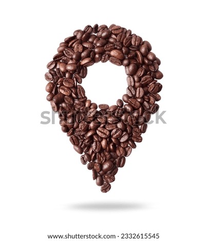 Location sign made of coffee beans isolated on a white background Royalty-Free Stock Photo #2332615545