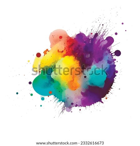 Bright colorful watercolor splash splatter stain brush strokes on white background. Modern vibrant aquarelle spot. Trendy isolated design on white. Element. Vector hand drawn watercolor illustration.