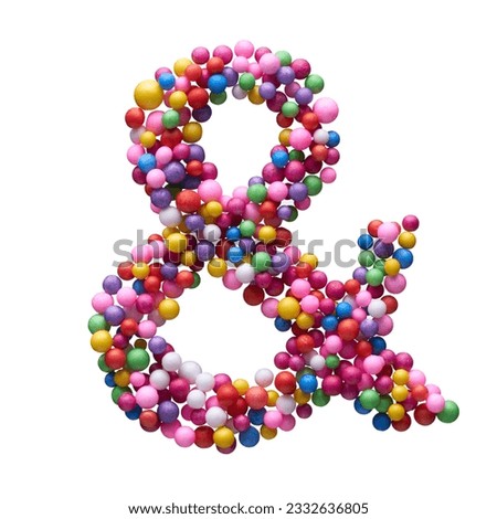 Ampersand sign made of colorful balls isolated on white background.