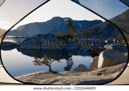 The view of Lake Aloha from the tent. Royalty-Free Stock Photo #2332648409