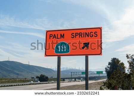 Palm Springs, California, Highway 111 Orange Construction Sign on Interstate 10 I-10