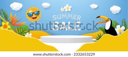 Summer Sale Banner With Tropical Palm Tree With Gradient Mesh, Vector Illustration