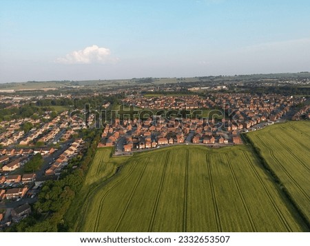 Aerial view of a new build housing estate in Spennymoor, County Durham, UK Royalty-Free Stock Photo #2332653507