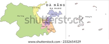 Da Nang (Đà Nẵng) municipality of Vietnam administrative divisions map. Clored. Vectored. Bright colors Royalty-Free Stock Photo #2332654529