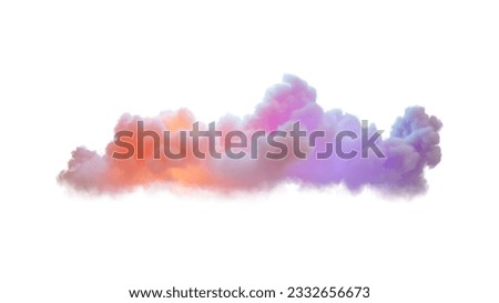 3d render, colorful realistic cloud isolated on white background. Cumulus illuminated with sunset light. Fantasy sky clip art element