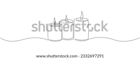 One continuous line drawing of wax or paraffin candle. Christmas home decoration and aromatherapy concept in simple linear style. Editable stroke. Doodle Vector illustration Royalty-Free Stock Photo #2332697291