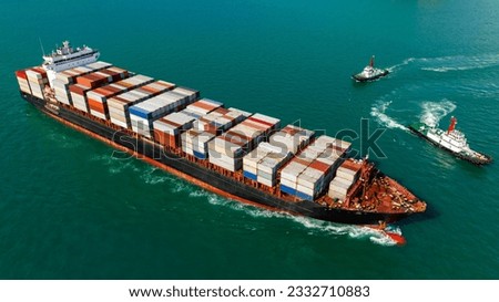 cargo container ship carrying in sea import export goods and distributing products to dealer consumers across Asia pacific and worldwide global business transportation by container ship open sea, Royalty-Free Stock Photo #2332710883