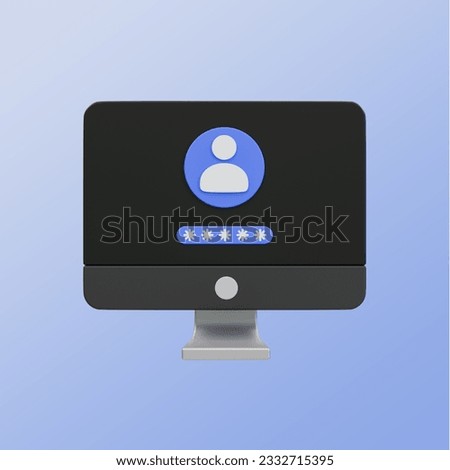 3d minimal security system. user authentication. identity verification. PC screen with a login screen. 3d illustration. clipping path included.